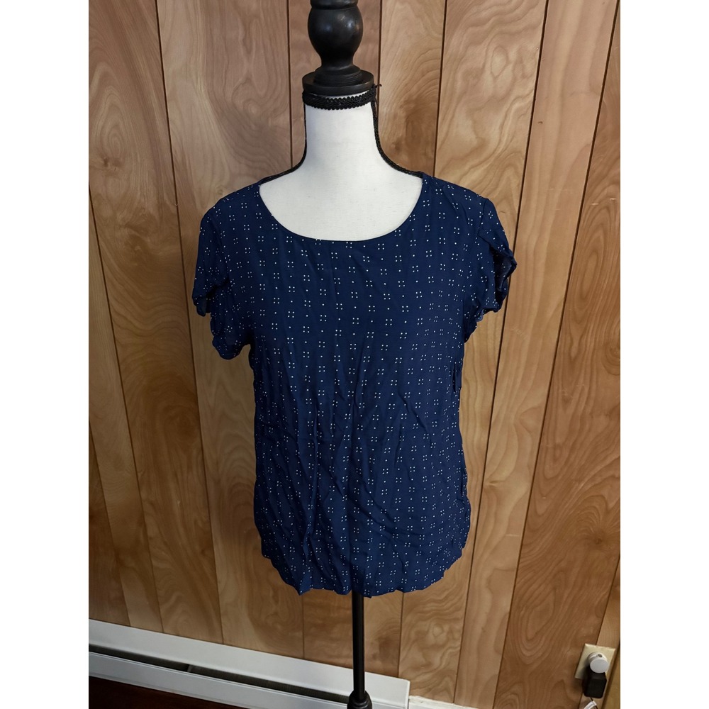 Gap Navy Blue White Dot Button Back Short Sleeve Blouse Top M